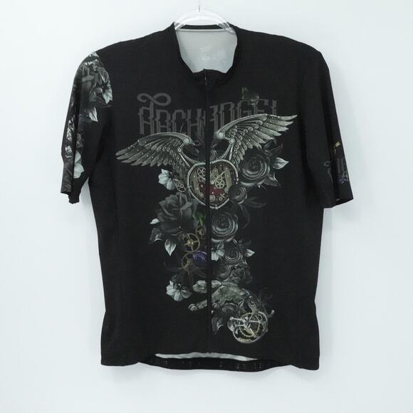 Archangel Cycling Jersey Mens 2XL Black Steampunk Winged Heart Gears Full Zip - Picture 1 of 16